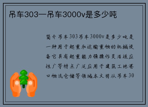 吊车303—吊车3000v是多少吨
