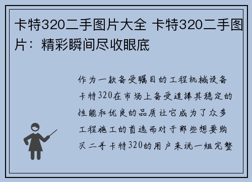 卡特320二手图片大全 卡特320二手图片：精彩瞬间尽收眼底