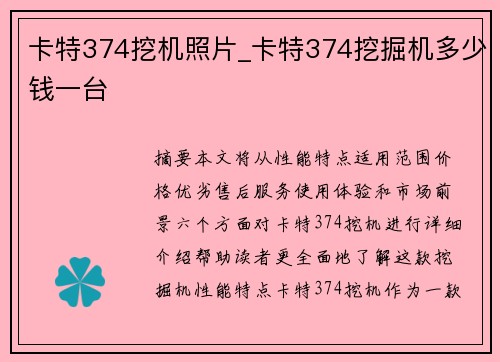 卡特374挖机照片_卡特374挖掘机多少钱一台