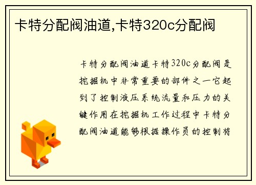 卡特分配阀油道,卡特320c分配阀