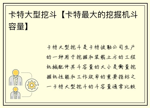 卡特大型挖斗【卡特最大的挖掘机斗容量】